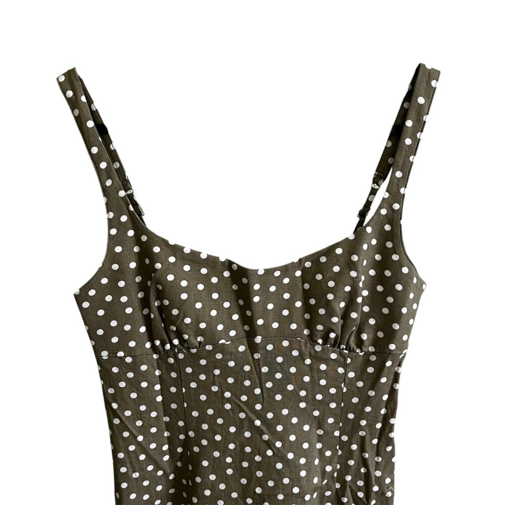 Zara Linen Blend Polka Dot Midi Dress XS Ecru Khaki Front Slit NWT Summer Party - Picture 8 of 14
